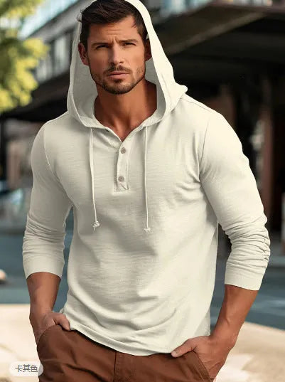 Men's casual cotton sports hoodie in pullover style with long sleeves, showing colour options