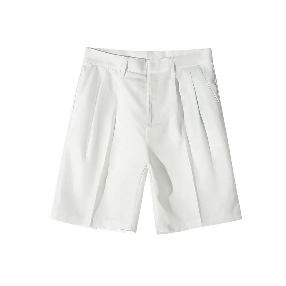 Men's loose straight casual shorts in black, khaki, and white solid colours.