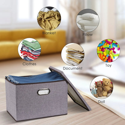 Large folding storage box set in grey, made from cotton linen and non-woven fabric