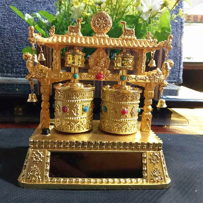 Traditional Chinese alloy prayer wheel car decoration measuring 12x15x8cm
