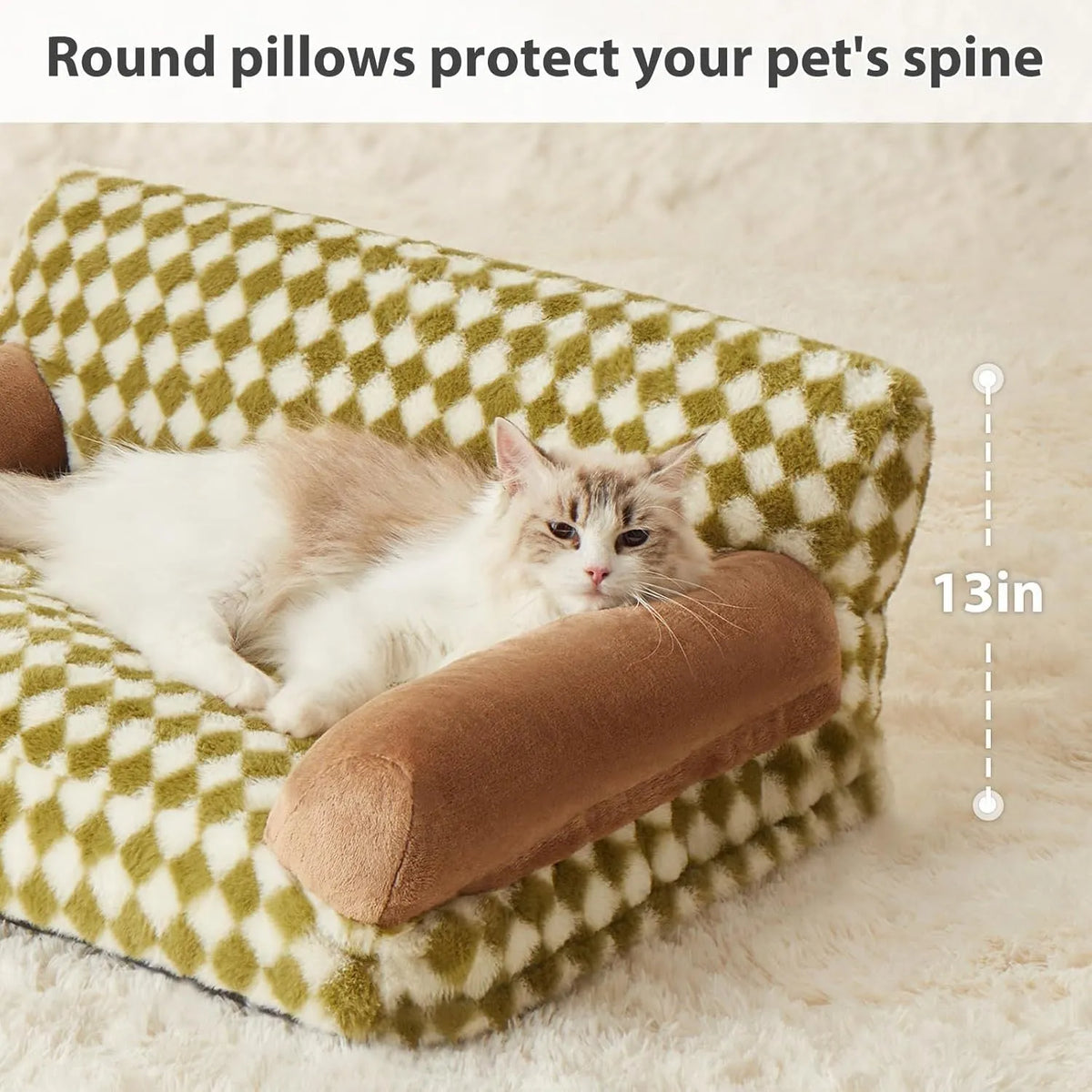 Checkered pattern pet couch bed for small cat or dog with removable washable cover