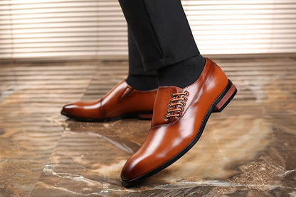 Men's business formal shoes in black, wine red or yellow, breathable PU upper, sizes 38 to 48
