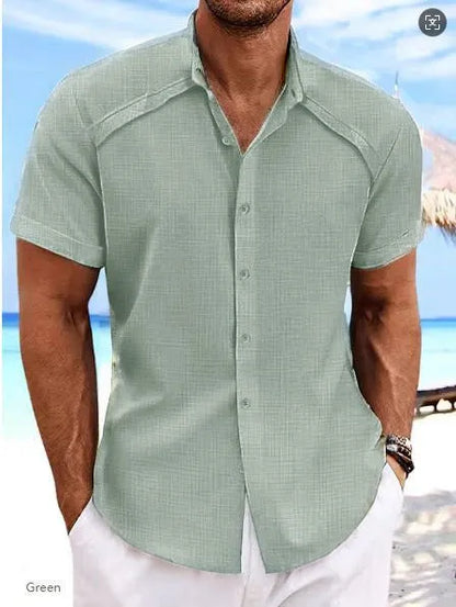 Hawaiian casual short sleeve shirt in solid colour cotton-polyester blend fabric