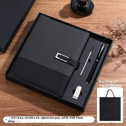 A5 soft PU leather notebook in Business Brown colour, showing thick wood-free paper inside.