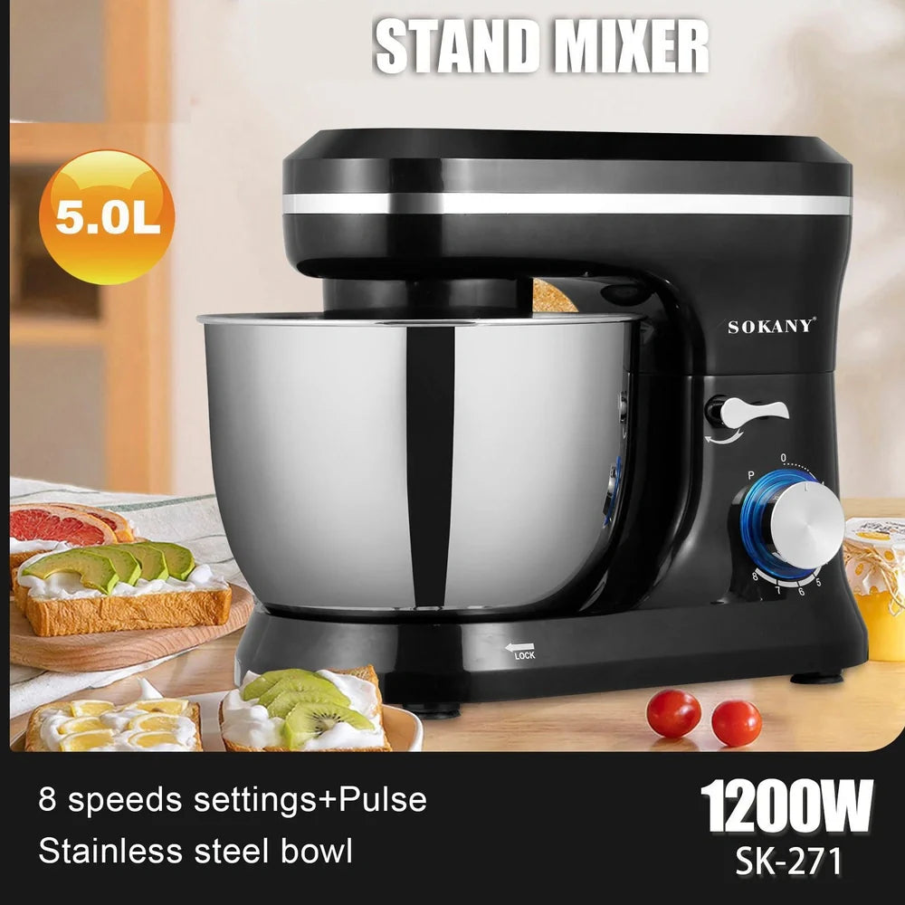 Black Chef's Cream Blender Stand Mixer on desktop, 501-1000W power, 3 gears for stirring and egg beating