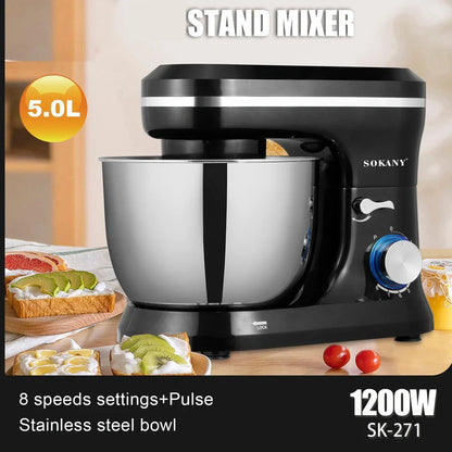 Black Chef's Cream Blender Stand Mixer on desktop, 501-1000W power, 3 gears for stirring and egg beating