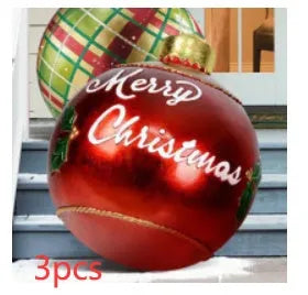 Large 60cm inflatable PVC Christmas decoration ball in bright colours for outdoor garden or tree display.