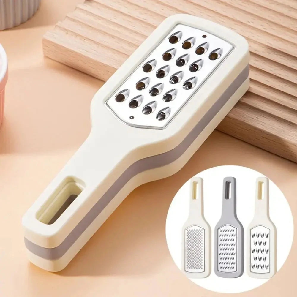 3-in-1 stainless steel cheese and vegetable grater with non-slip handle