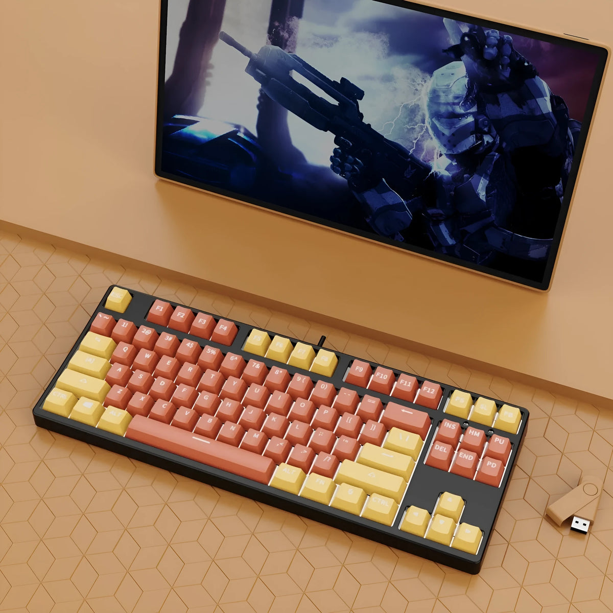 87-key wired mechanical gaming keyboard with dual-colour keycaps and hot-swap switches