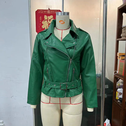 Punk style jacket with Peter Pan collar and drawstring waist in black, blue, or green colours