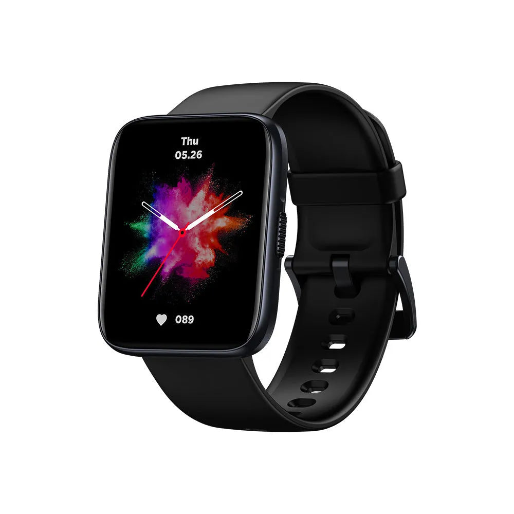 Black GPS sports smart watch with rubber wrist strap showing health metrics on 1.78 inch LCD display