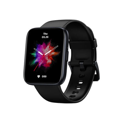 Black GPS sports smart watch with rubber wrist strap showing health metrics on 1.78 inch LCD display