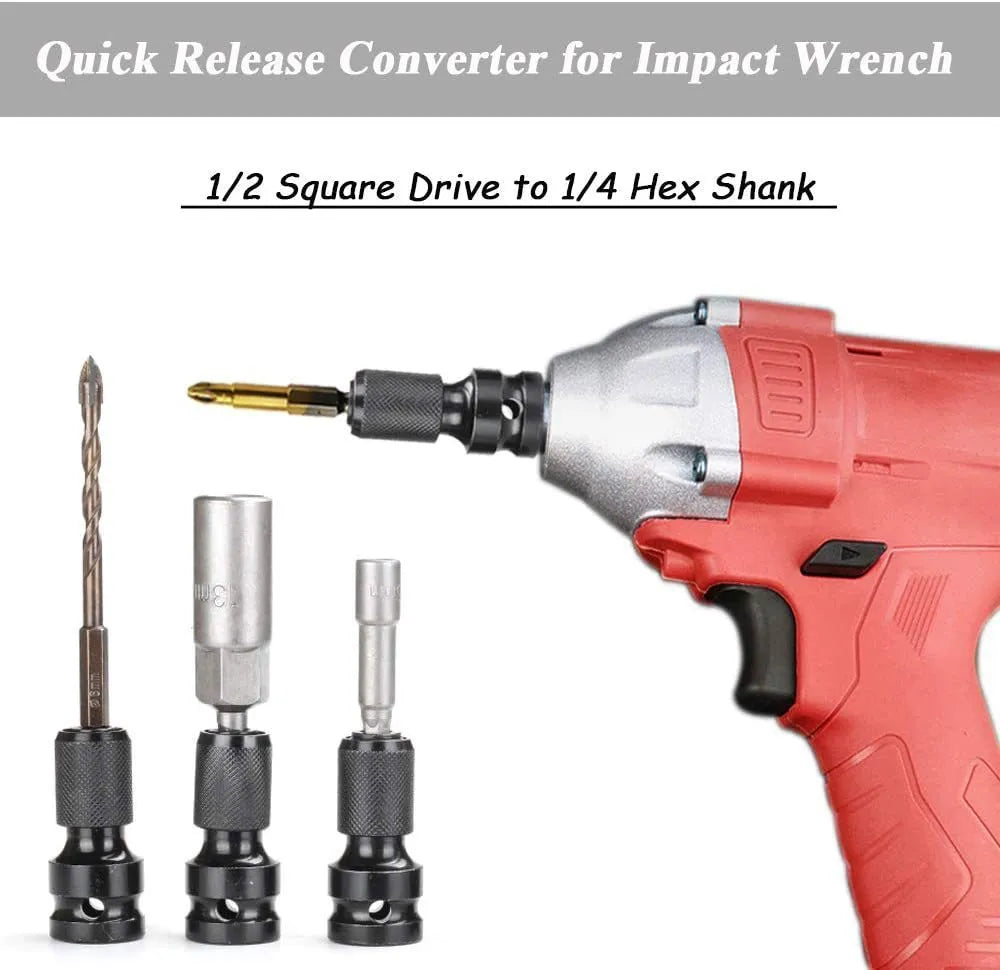 Scaling bit holder with telescopic sleeve and O-ring bolt made from No. 45 steel for socket wrench conversions.