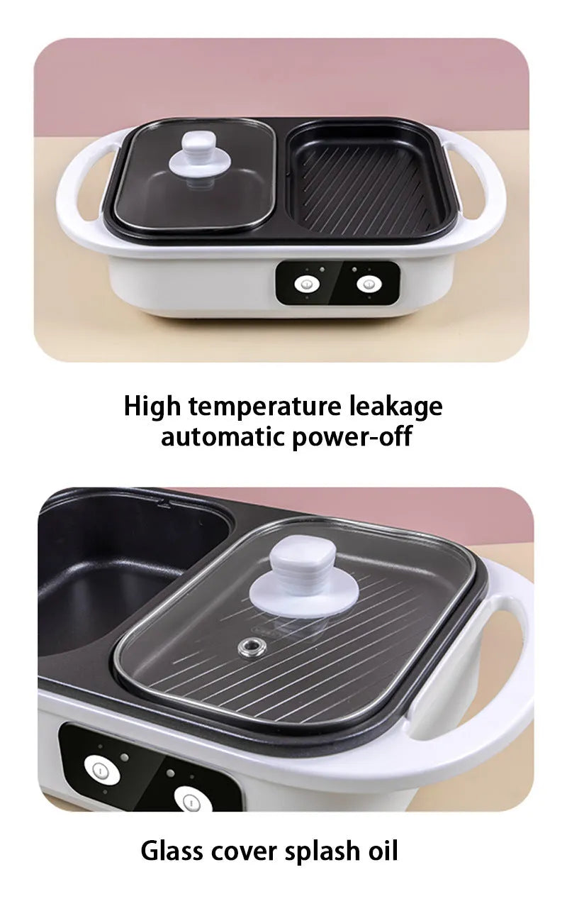 White or green household electric hot pot with 1300W power and dual cooking functions