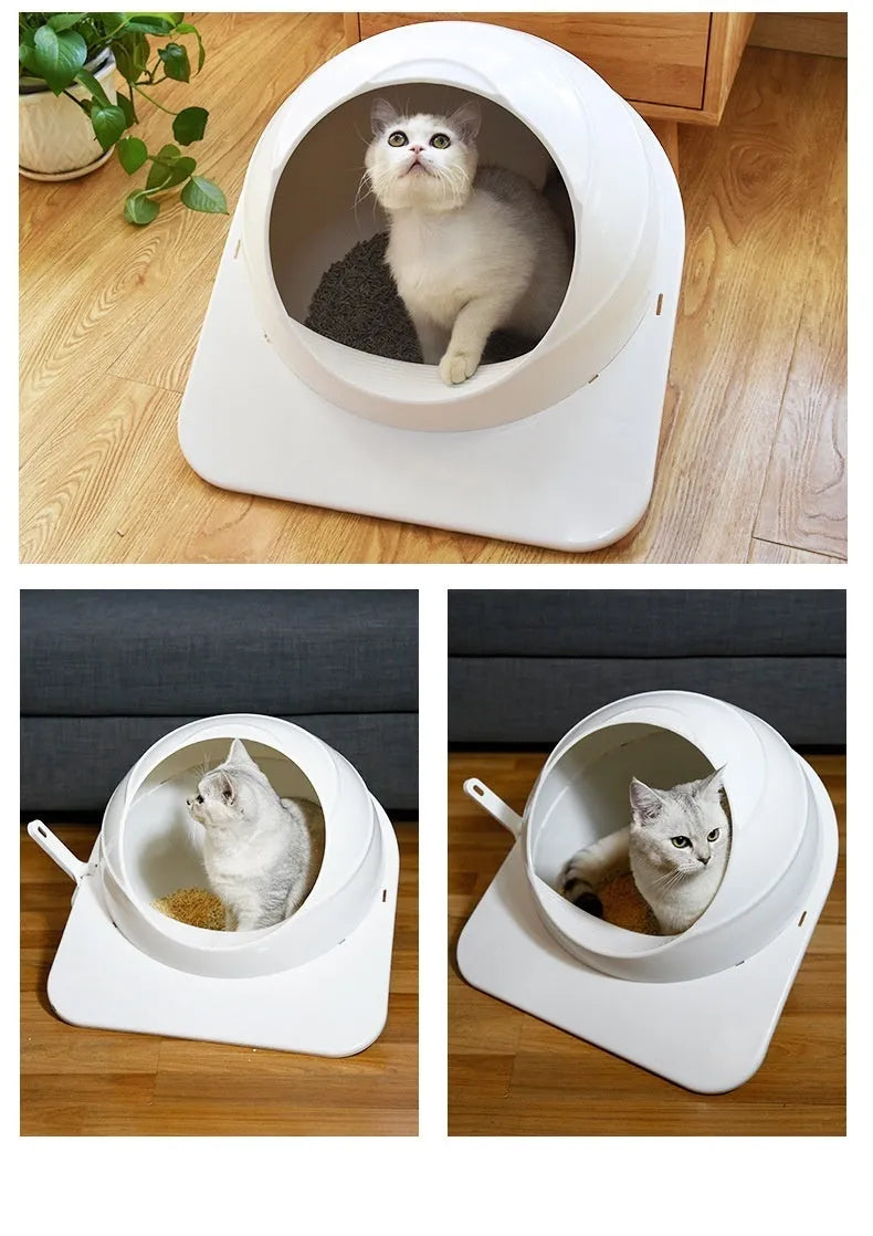 Large fully enclosed cat litter box in Ariston colour with curved entrance.