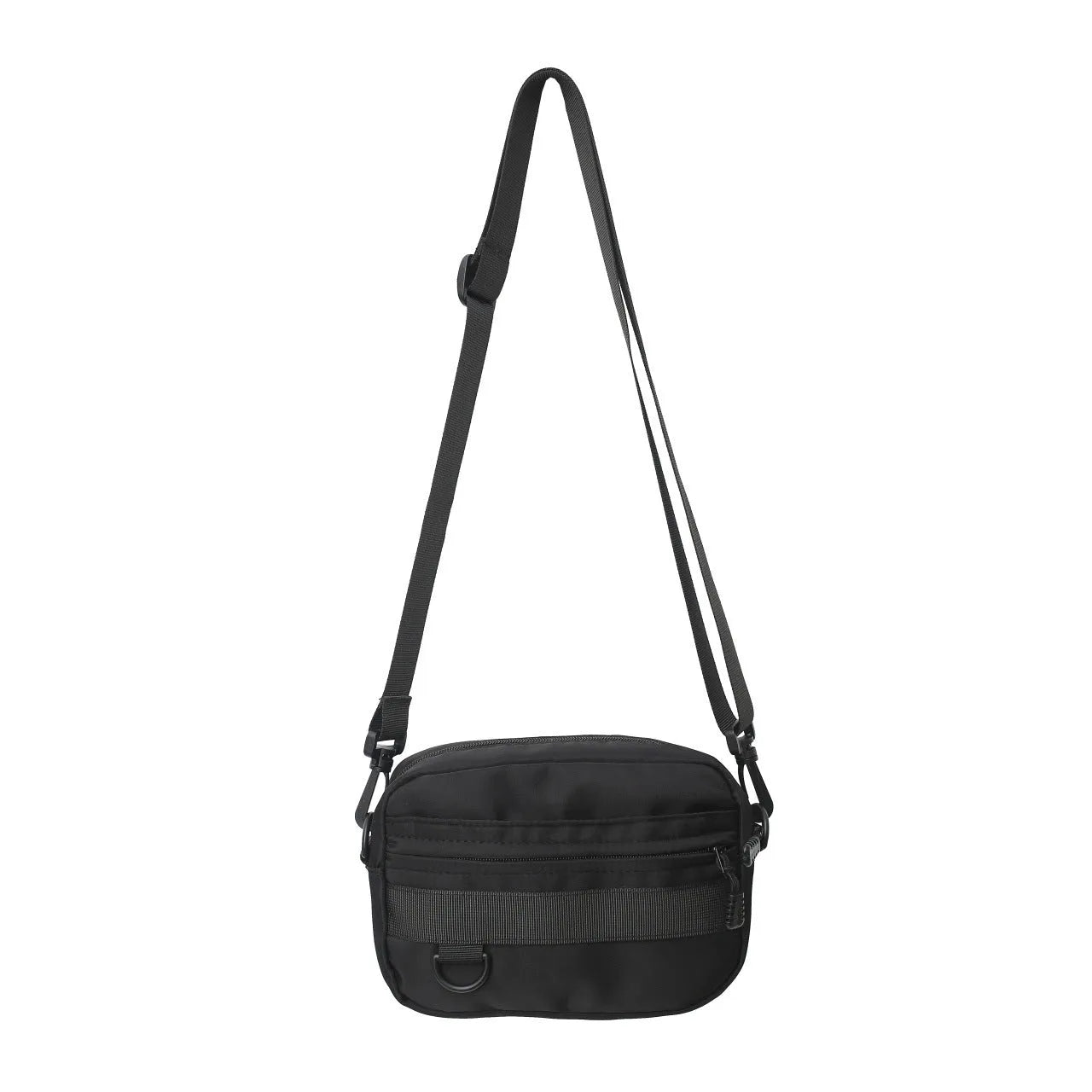 Men's street style nylon messenger bag in solid colour with sewing thread details and crossbody strap