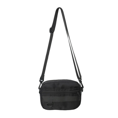 Men's street style nylon messenger bag in solid colour with sewing thread details and crossbody strap