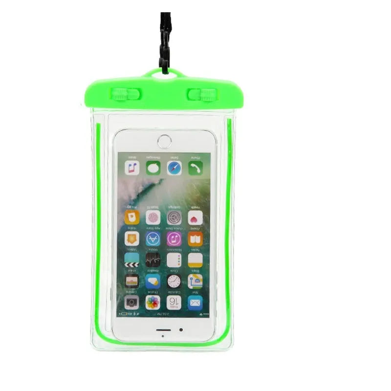 Transparent waterproof PVC phone case with luminous properties for outdoor sports protection