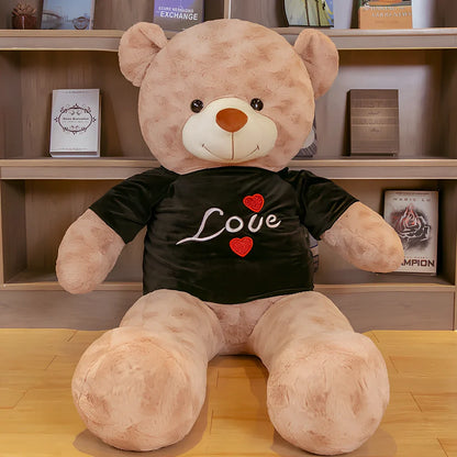 Large plush teddy bear rag in dark brown black stripe, 1.2m height with PP cotton filling and rose velvet fabric