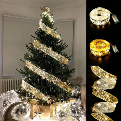 LED ribbon fairy lights with festive bow tie for Christmas decorations