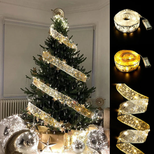 LED ribbon fairy lights with festive bow tie for Christmas decorations