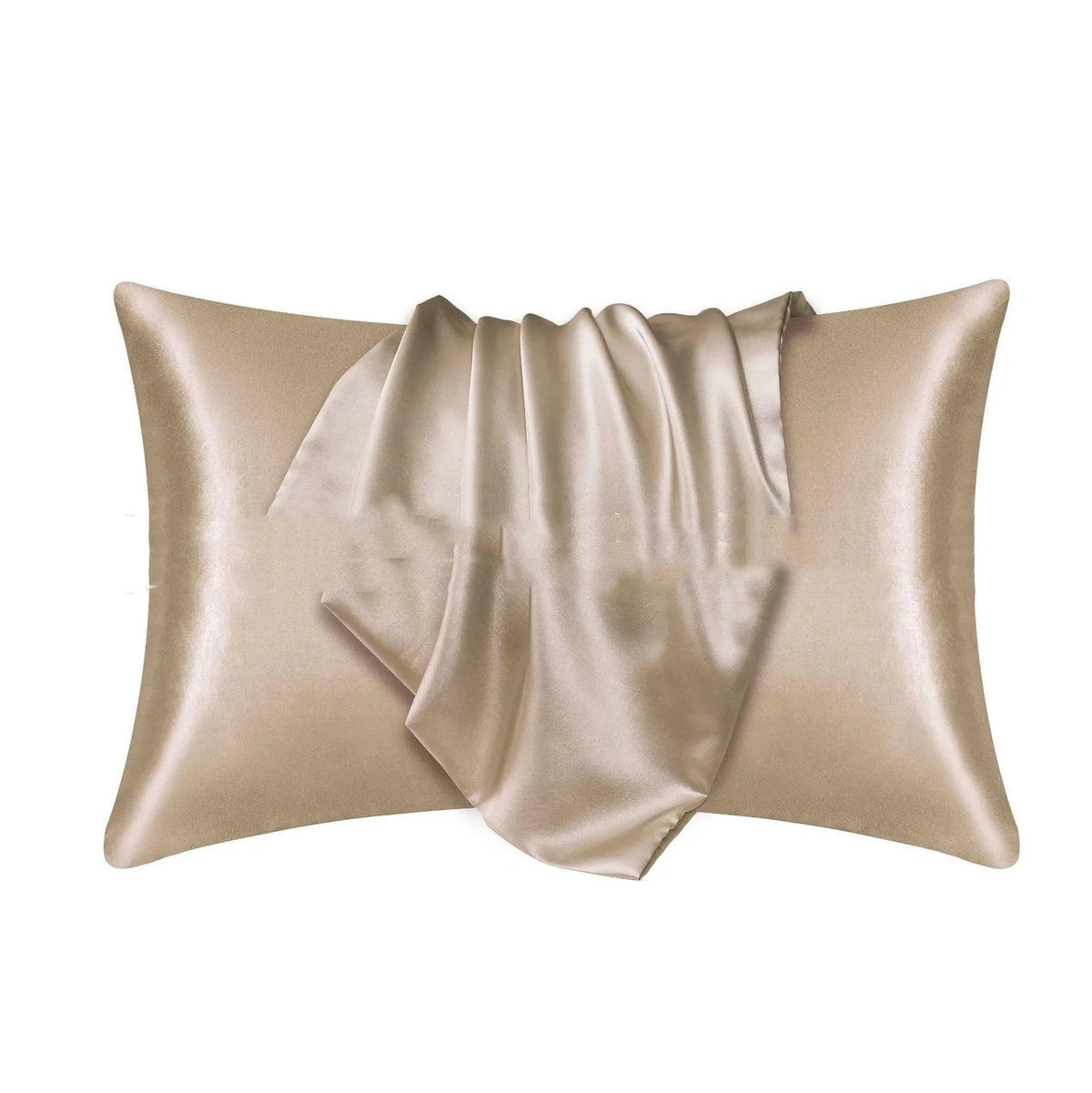 Envelope closure pillowcase in navy blue showing overlapping flap design and smooth polyester fabric texture