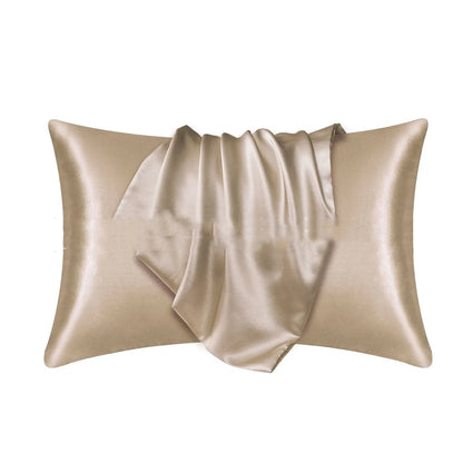Envelope closure pillowcase in navy blue showing overlapping flap design and smooth polyester fabric texture