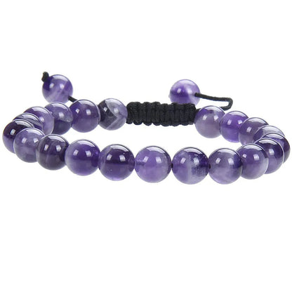 Women's flat knot braided healing bracelet hand-woven with natural gemstone beads in geometric pattern