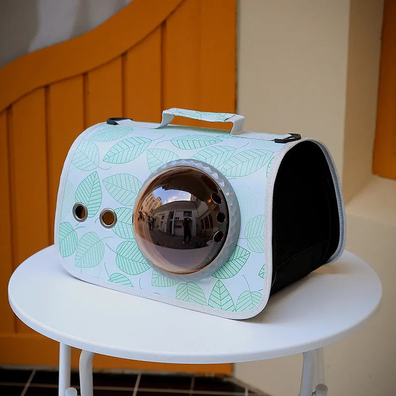 Transparent nylon pet carrier bag with cartoon pattern and 12kg capacity for small pets