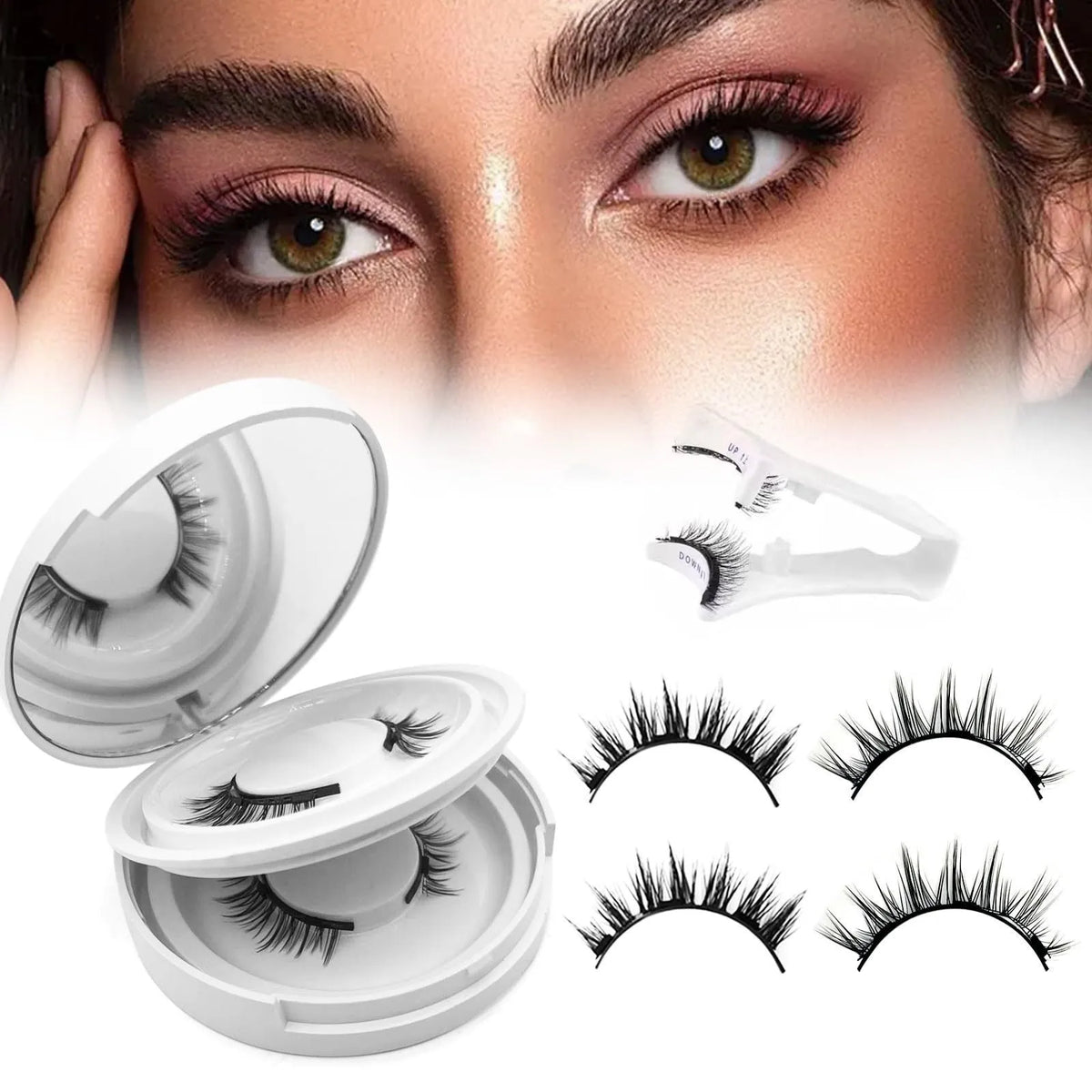 Magnetic suction false eyelashes with integrated soap holder, glue-free artificial fibre, 50g set, 75x75x25mm