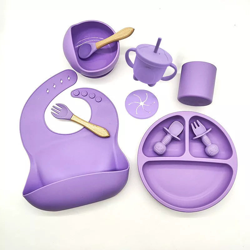 10-piece baby silicone feeding tableware set in various colours