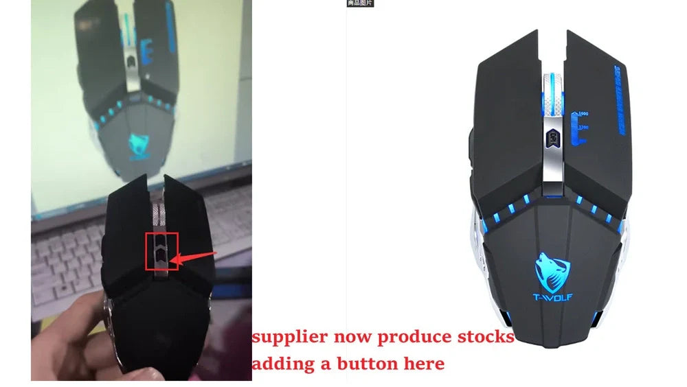 Black wireless silent glowing gaming mouse, 15x10x5.1cm, 3000 DPI optical sensor with RGB lights