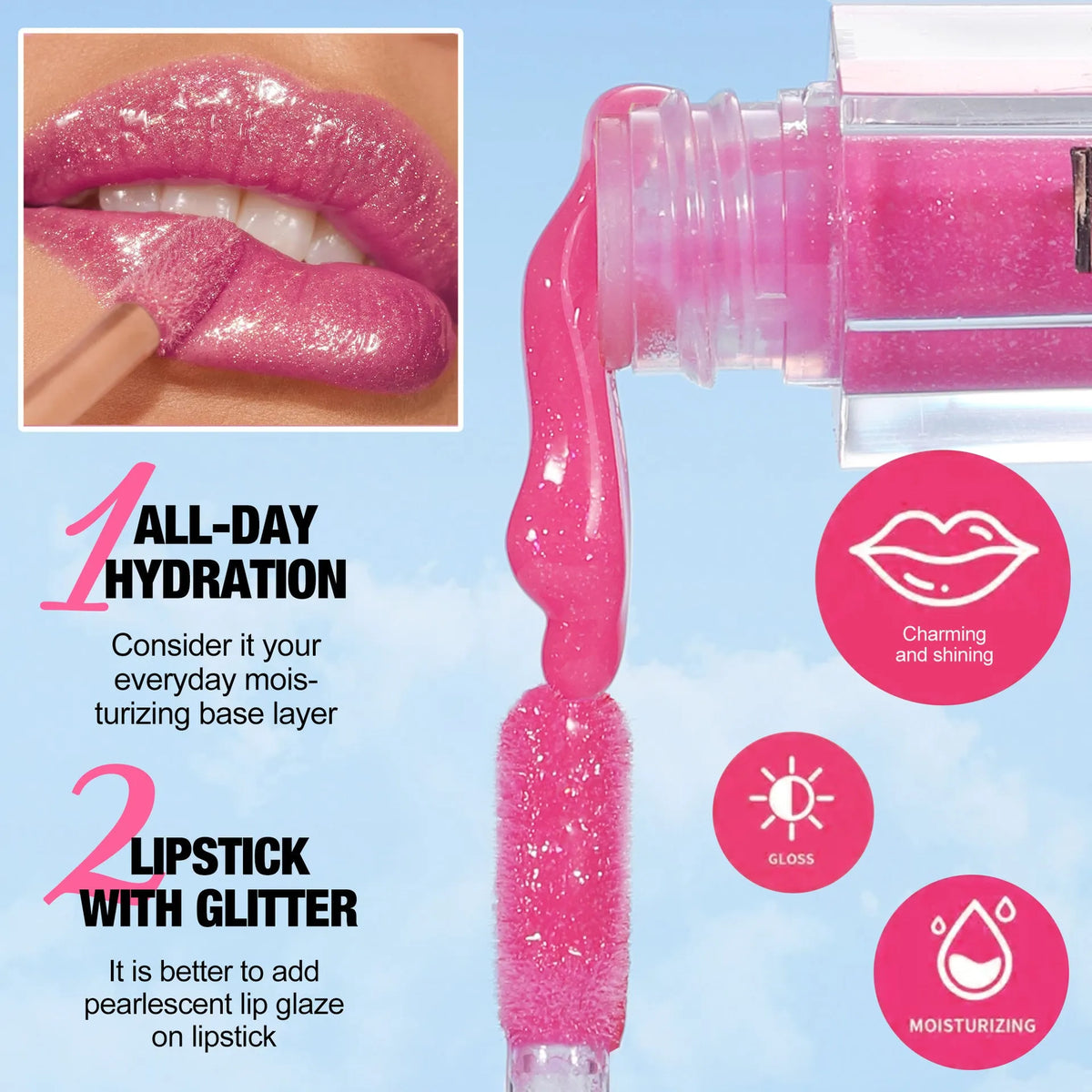 Set of six pearlescent lip lacquer tubes in shades 01 to 06, 1.8ml each.