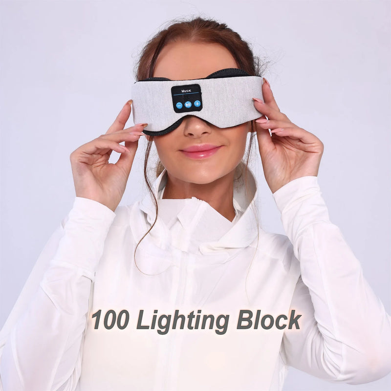 Sleeping Eye Mask with Built-in Bluetooth Music Function in Polyester Grey Outline Design for Restful Sleep Without Pressure on Eyelashes, Includes One Set for Home or Travel Use