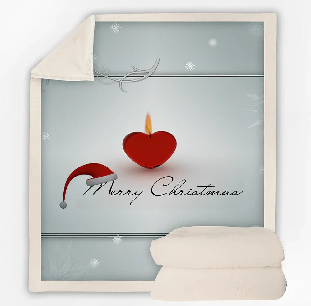 Christmas pattern coral fleece blanket on sofa showing HD printing detail and modern minimalist design