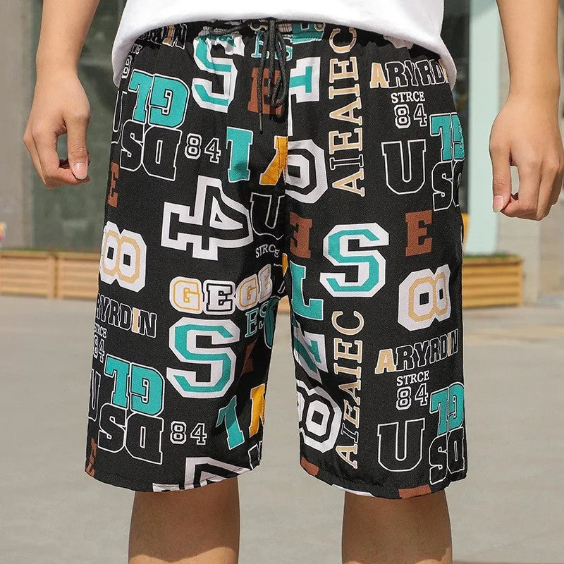 Men's loose casual beach trousers with striped pattern in quick-drying ice silk fabric