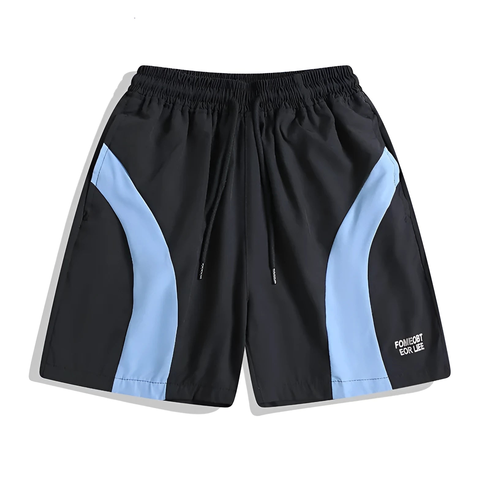 Loose-fit black sports shorts with elastic waistband and straight-leg cut for athletic wear