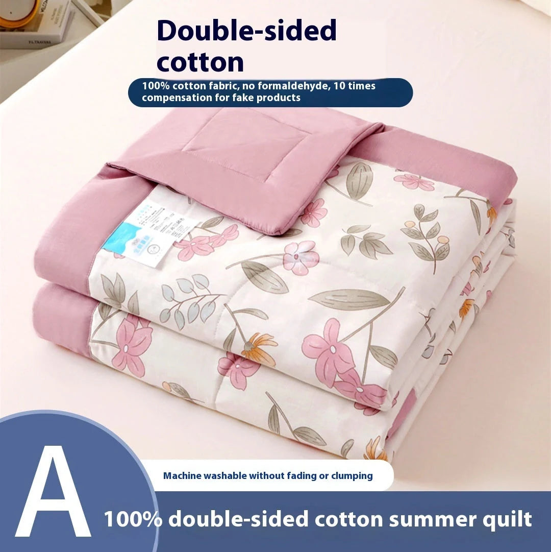 Double-sided cotton summer blanket with vibrant patterns
