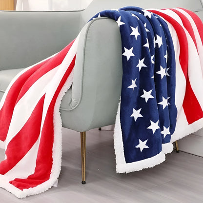 Stripe pattern polyester blanket shown in three size options for beds.