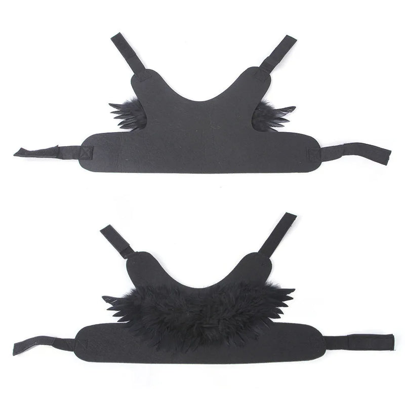 Halloween angel wings pet dog costume with chest-back harness design made from black or white felt cloth available in sizes S, M, and L for festive dressing up and themed occasions requiring safe, visible pet attire