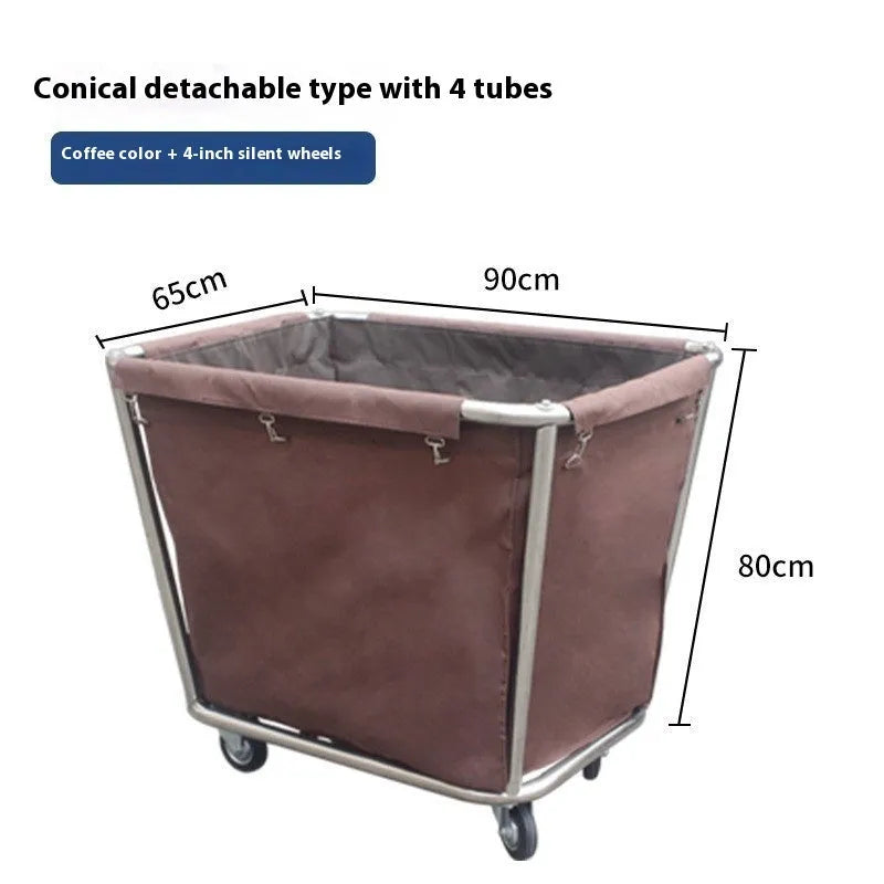 Stainless steel hotel linen trolley with multiple tubes for housekeeping linen transport