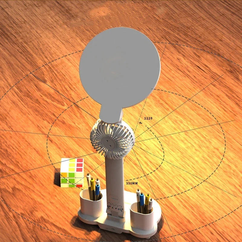 Multifunctional LED desk lamp with USB charging, adjustable brightness, and integrated fan for cooling and air circulation