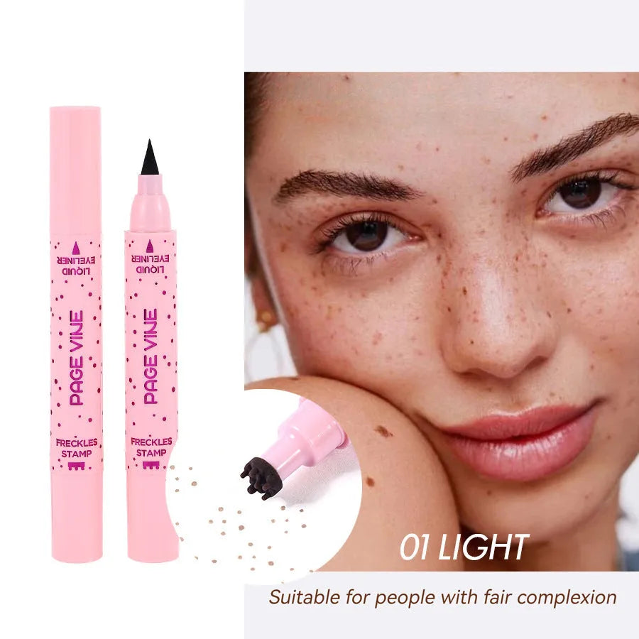 Natural freckle pen and eyeliner with double-headed design and cosmetic brush