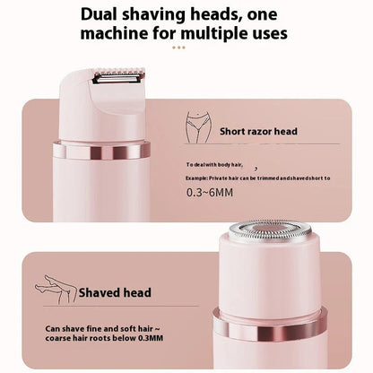 Dual-head electric shaver for women's painless hair removal on face, arms, legs, and bikini area
