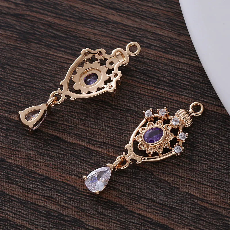 Small water drop pendant with crown design and zircon stones in five colour options