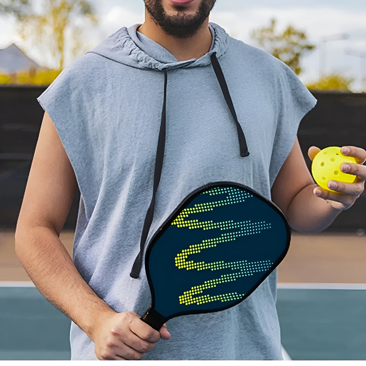 High-density fibreglass table tennis racket for outdoor sports use.