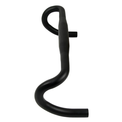 Black aluminium alloy road bike drop handlebar with printed UNO logo showing bend profile