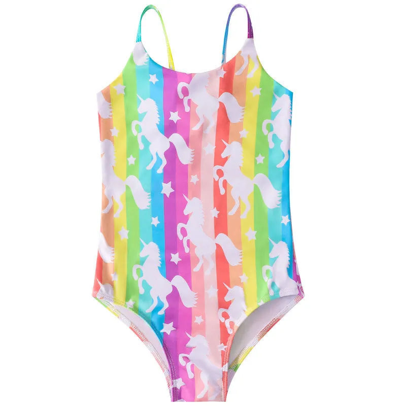 Children's mermaid one-piece swimsuit for girls in polyester with high elasticity, shown in various colours