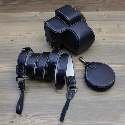 PU shoulder bag for a single mirrorless camera, shown in oil skin or palm print finish