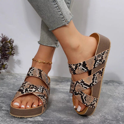 Women's woven cross-strap slippers in various colours, perfect for summer beach outings